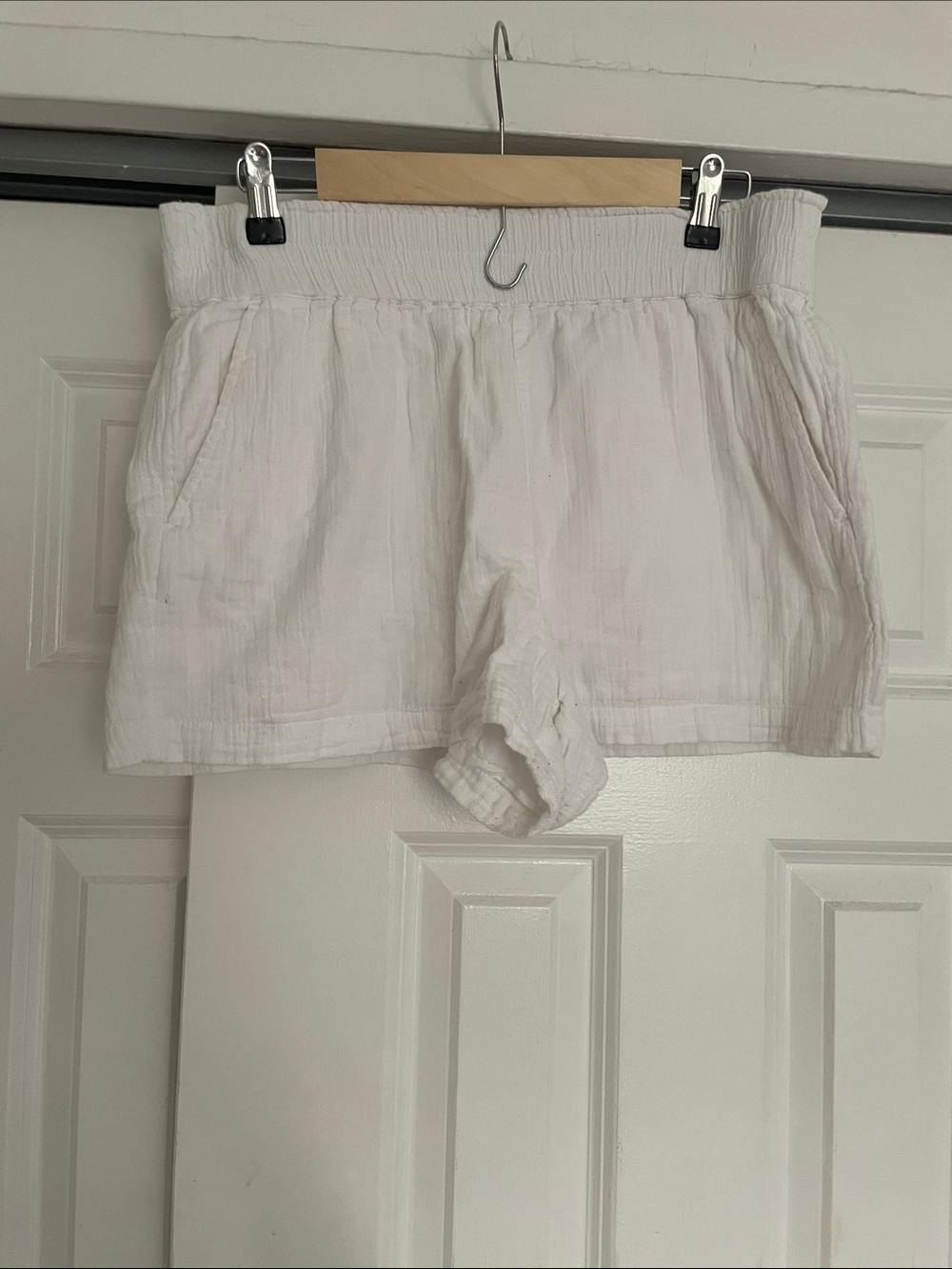 LOFT White High-Waist Smocked Shorts